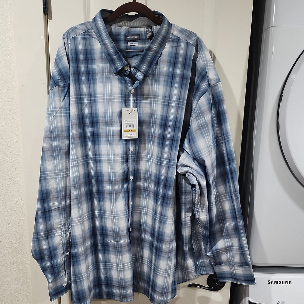 Van Heusen Mens Essential Shadow Plaid Long Sleeve Button-Down Shirt NWT 4XLB